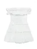 Casual Dresses Beach Style Semester Summer Dress Women kläder 2023 Sweet White Cutwork Brodery Ruffle Trim Off Shoulder Short