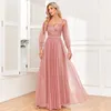 Robes décontractées robe de soirée 2023 soutien-gorge chérie pour femmes à manches longues dos ouvert soirée plissée soirée brillante tulle a-ligne rose mariage