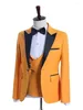 Мужские костюмы Ярко-оранжевый для мужчин Terno Hombres Черный однобортный пиджак-тройка с остроконечными лацканами Брюки Жилет Trajes De Hombre