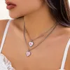 Collier ras du cou à motif coréen Salircon, pendentif en forme de cœur en acrylique, Double couche, bijoux de charme pour femmes