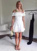 Casual Kleider Strand Stil Urlaub Sommer Kleid Frauen Kleidung 2023 Süße Weiße Cutwork Stickerei Rüschen Trim Off Schulter Kurz