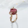 Cluster Rings Luxury Pink Crystal Creative Apple Wedding Ring Punk Hip Hop Secret Compartment Women Men Anniversary Gift Boho Jewelry