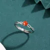 Cluster Rings 925 Silver Red Agate Ring Round Simple Adjustable Size