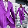 Men's Suits Latest Design Purple Men Suit With Belt Costume Homme Wedding Prom Terno Masculino Slim Groom Tuxedos Blazer 2 Pc Jacket Pant