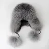 Beanieskull bonés 100% chapéu de pele real feminino russo ushanka trapper neve esqui chapéu bonés earflap inverno pele de guaxinim bombardeiro chapéu 231202
