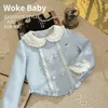 Set di abbigliamento Per bambini due pezzi Ragazze Stagione autunnale Moda coreana Colore abbinato Bottone con fiocchi con bordo in foglia di loto 231202