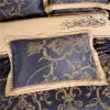 Luksusowe czarne zestawy pościeli jedwabne bawełniane Jacquard Queen /King size Zestaw Duvet Zestaw ślubny /dopasowany łóżko lniane kołdra T200706