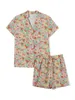 Damska odzież snu Kobiet zwykły piżama zestaw kwiat/liście nadruk Koszulka z krótkim rękawem z szortami wypoczynkową wypoczynek