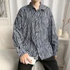Erkekler Sıradan Gömlekler Patchwork Yaka Dikey Çizgili Elbise Cep Uzun Kollu Standart Fit Düğmeli Pamuk Gömlek B62