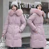 Mulheres para baixo parkas algodão parque jaqueta de inverno casaco grande decote de pele grosso longo moda com capuz avental 231202