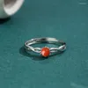 Cluster Rings 925 Silver Red Agate Ring Round Simple Adjustable Size