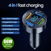 66W billaddare Snabbladdning Cigarettändare Adapter 4-port USB A+USB C Snabb laddning Telefonladdare för iPhone Xiaomi Samsung