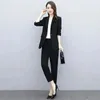 Calças femininas de duas peças 2 pçs primavera outono cor sólida terno estilo coreano feminino casaco moda redução de idade profissão conjunto