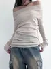 Mulheres camisetas Mulheres malha manga comprida tops cor sólida básica off-ombro camisa casual pulôver para outono clube streetwear