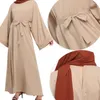 Vêtements ethniques Robe de culte des femmes musulmanes traditionnelles ceinturée robe mince solide col rond manches longues décontracté prière islamique grament