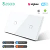 Interruttori Accessori BSEED Zigbee Smart EU 2 Gang Single Live 157mm Touch Interruttore della luce Alexa Life Compatibile Decorazione domestica 231202