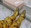2023 Boots Designer European and American runway show boot gold silver illusion laser glossy pleated thick heel pointed sleeve fashion women's boots 35-42