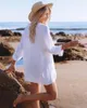 Kvinnors badkläder Bikini Cover-ups Sexig Pocket Front Open Long Sleeve Summer Tops For Women Tunic Beach Wear Swim Suit Cover Up
