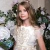 Robes de fille élégante robe à fleurs pour mariage Applique Tulle Cap manches dentelle princesse enfant première fête d'anniversaire eucharistique