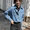 Kvinnor BLOUSES 2023 Spring Fashion Single-Breasted Korean Vintage Långärmad all-Match Blue Denim Shirt for Women Z047