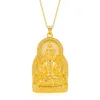 Pendant Necklaces Exquisite Craved Avalokitesvara Necklace For Men Jewelry Shiny Gold Plated Scriptures Blessing Buddha Male Gift