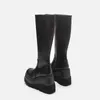 Boots Women Knee High Boots Women's Zip Leather Buckle High Boots Woman Low Heels Ladies Buckle Belt Female Shoes Gothic Shoes 231202