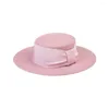 Berets X357 Children's Wool Hat Kids Fashion Leisure Caps Wide Ribbon Decorative Flat Top Shopping Concave Shape Warm