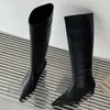 Boots Eilyken Autumn Winter Cozy مدببة إصبع القدم امرأة أحذية عالية الركبتين على الكعب رفيع رعاة رعاة البقر أحذية Botas de Mujer 231202