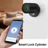 Fechaduras de porta preto tuya inteligente cilindro bloqueio eletrônico bluetooth app remoto biométrico impressão digital antiroubo segurança casa 231202