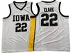 Баскетбольная майка Айовы «Ястребиные глаза» NCAA College Caitlin Clark, размер S-3XL, все Ed Youth Men, белый, желтый, круглый V-образный цвет