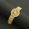 Hip Hop vergoldetes kubanisches Kettenarmband Punk Crystal Spin Dollar Miami Diamond Watch Link Armbänder