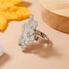 Pierścienie klastrowe błyszczące białe złoto kolorowe kolorystyczne kolory proste retro w kształcie kwiatu przesadzony gruby palec regulowany dla kobiet biżuteria