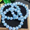 Bangle Natural Aquamarine Armband Fortune Energy Mineral String Woman Amulet smycken Healing Gift 9/10mm 1st