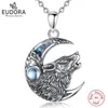 Pendant Necklaces Eudora 925 Sterling Silver Wolf on the Moon Necklace Moonstone Animal Series Jewelry for Warriors Men'women Gift 231202