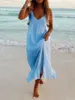 Abiti casual 2023 Gonna lunga estiva da donna Tendenza moda scollo a V Sexy Sling Beach Vacation Bohemia Abito arricciato traspirante