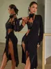 Stage Wear ZYM Winter Women Latin Dance One Shoulder Dress With Underwear Long Sleeves Ballroom Rumba Com #2397