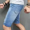 Män korta jean denim byxor rippade nödläge knälängd mitten midja hål orsakande fashional blekt repade shorts