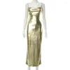 Casual Dresses BKLD Metallic Gold Abendkleid Sexy Glitter Celebrity Abend Party Bodycon Spaghetti Strap Sommer Frauen Rückenfrei