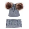 Akcesoria do włosów 0-2 lata Dziewczęta dzianina czapka Furka PoM Bobble Hat z szalikiem 2pcs Boys Ski Cap na zimową jesień
