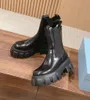 Nova bota de tornozelo de couro escovado monólito feminino de luxo fivela martin botas de couro preto sola de borracha senhora botas de motocicleta mulher conforto sapato de caminhada com caixa