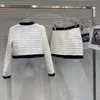Zweiteiliges Kleid PREPOMP Herbstkollektion Schwarz Weiß Kontrastfarbe Metallknöpfe Tweed Kurze Jacke Minirock Zweiteiliges Set Outfits GL541 231202