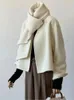 Femmes Mélanges 2023 Automne Hiver Col Écharpe Court Double Face Manteau En Cachemire Col Rond Décontracté Lâche Streetwear Mode 231202