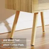 SUPERJARE Nightstands Set of 2, Night Stands with Charging Station & PE Rattan Decor Drawer, Bed Side Tables with Solid Wood Feet, End Table, for Bedroom, Living Room - Natural