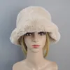 Chapeaux larges chapeaux seau 2023 style fausse fourrure de lapin super doux femmes chapeau d'hiver doublure en coton chaud russe mode ski bonnets peluche couleur unie 231202