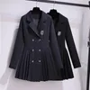 Casual Dresses Superaen College Style 2023 Spring and Autumn Clothes Black Blazer Dress Pleated Women