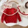 Sätter prinsessan barn baby flicka tröja 05 år barn lång ärm cape krage körsbär stickad pullover jumper outwear höstkläder 231202