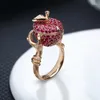 Cluster Rings Luxury Pink Crystal Creative Apple Wedding Ring Punk Hip Hop Secret Compartment Women Men Anniversary Gift Boho Jewelry