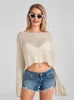 Women's Blouses Women See Through Knit Crop Tops Long Sleeve Boat Neck Smock Shirts Party Club Sexy Beach Cover-ups Blouse