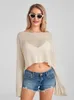 Blouses pour femmes Femmes Voir à travers le tricot Crop Tops Manches longues Col bateau Chemises Smock Party Club Sexy Beach Cover-ups Blouse