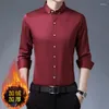 Camisas casuais masculinas suave cetim lã azul negócios homens inverno aquecido para homens claret vermelho veludo plush blusa tamanho grande